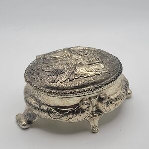 Vintage Footed Silver Plated Jewelry Casket Box Lined
